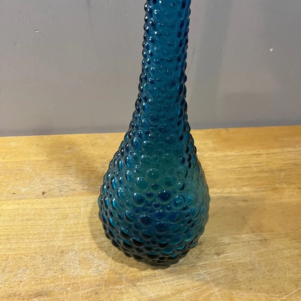 Vtg Empoli Blue Hobnail‎ Bubble Glass Decanter Genie Bottle Italy 21.5